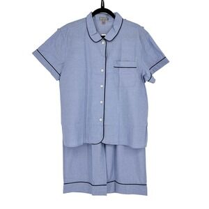 NWT J.Crew Women's Pajama SET Blue Chambray Short Sleeve Button Up Top & Pant XL